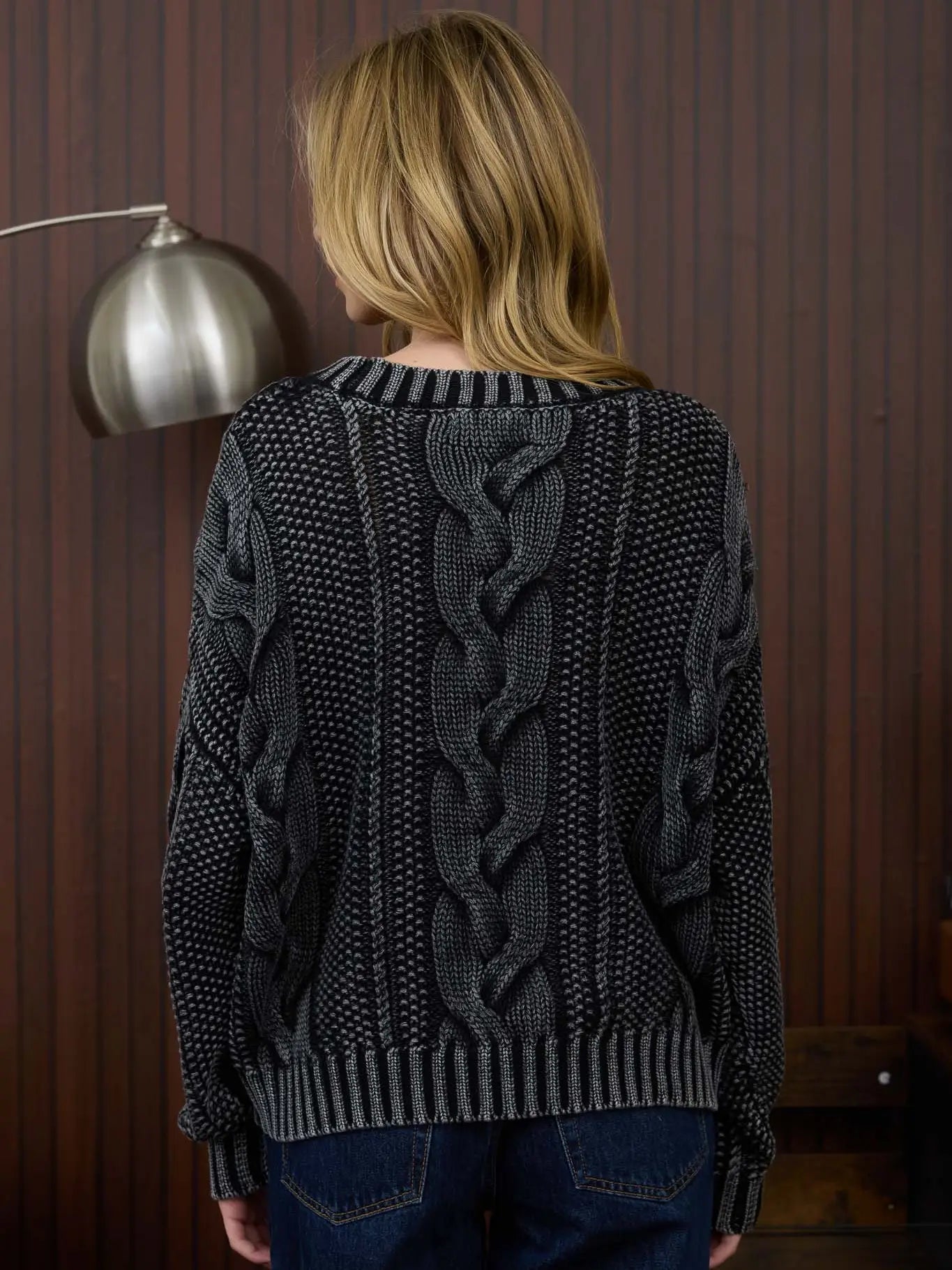 Washed Cable Kint Pullover Sweater