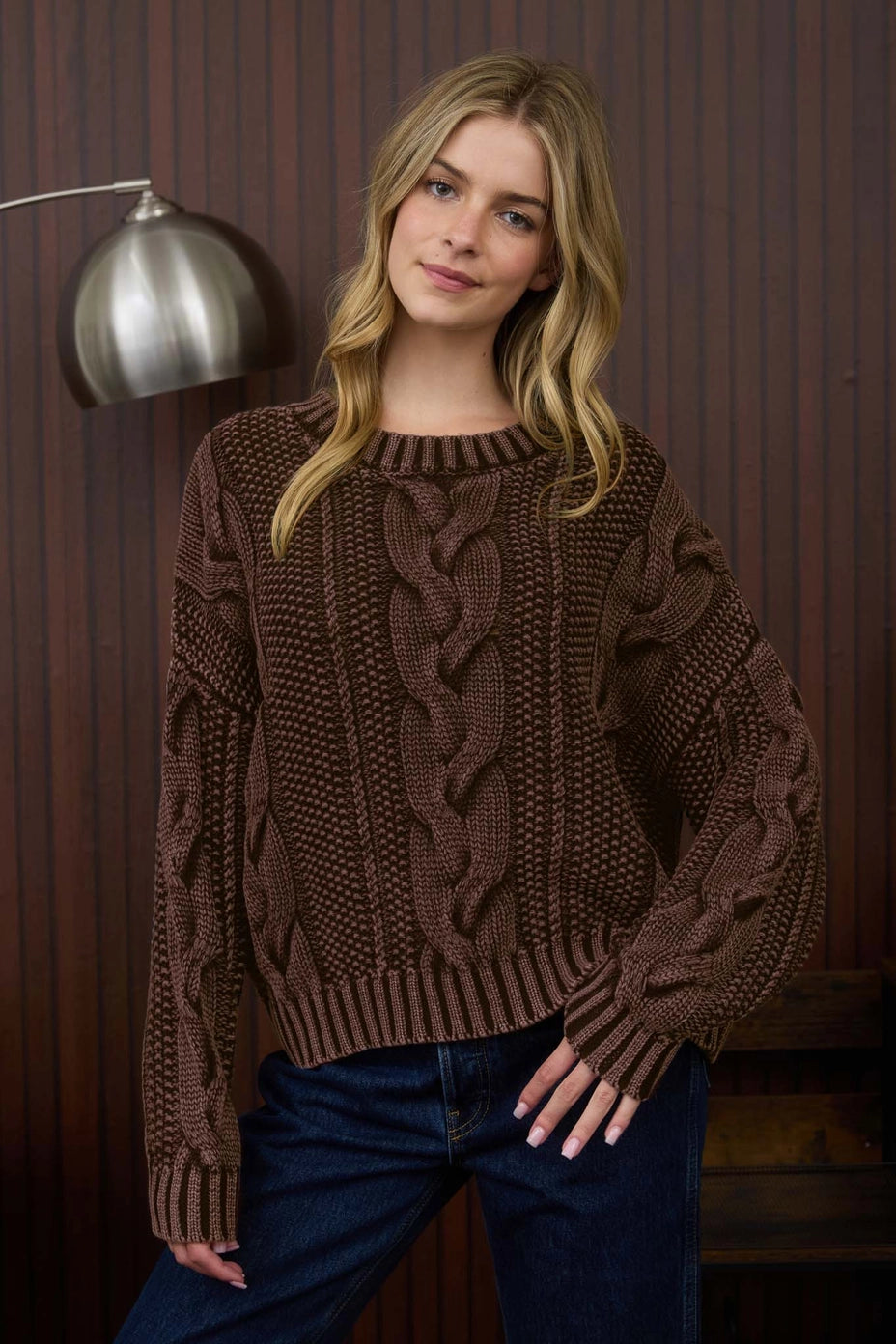 Washed Cable Kint Pullover Sweater