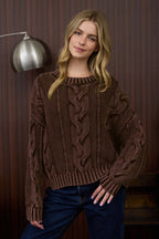 Washed Cable Kint Pullover Sweater