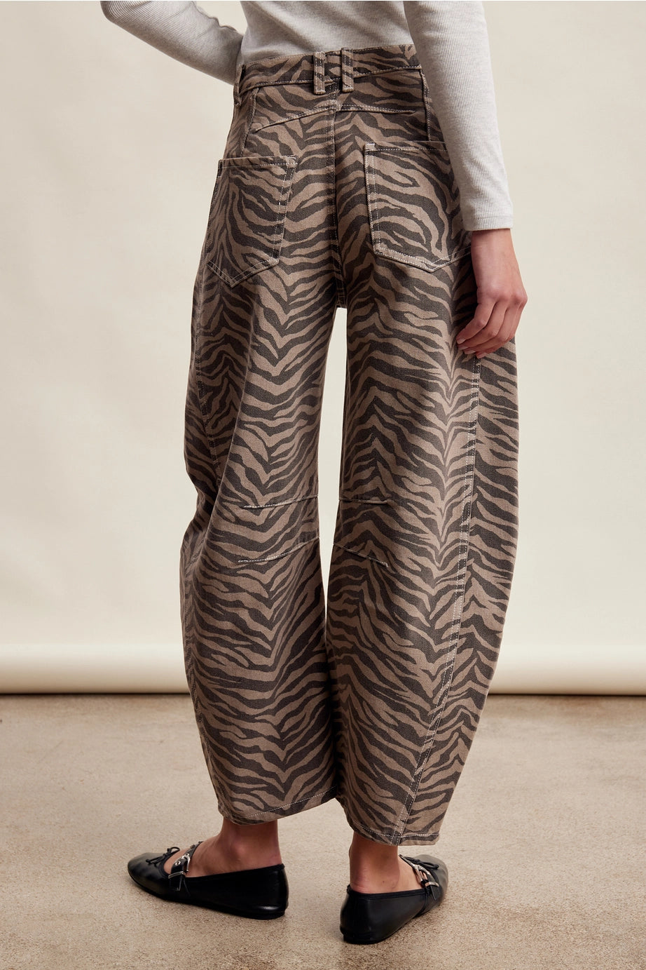 Zebra Print Barrel Jeans
