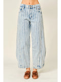 Striped Denim Balloon Washed Jeans