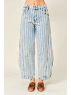 Striped Denim Balloon Washed Jeans