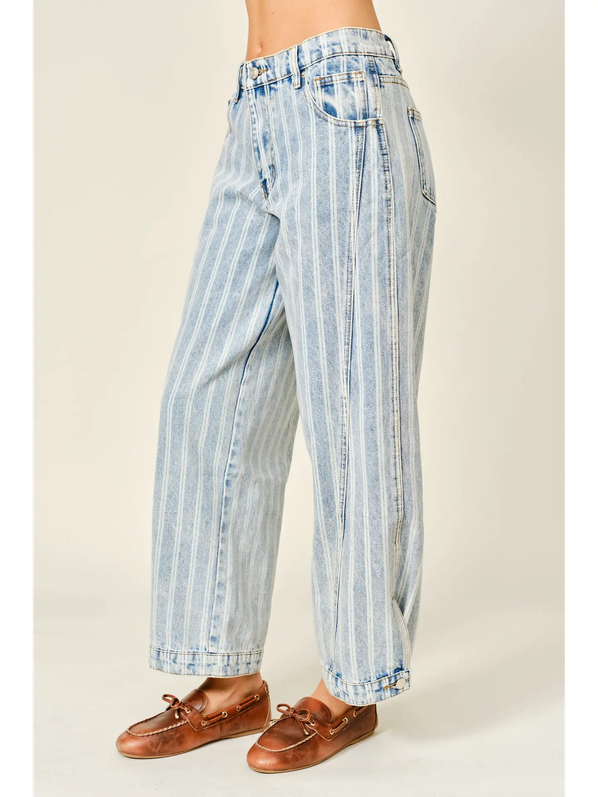 Striped Denim Balloon Washed Jeans