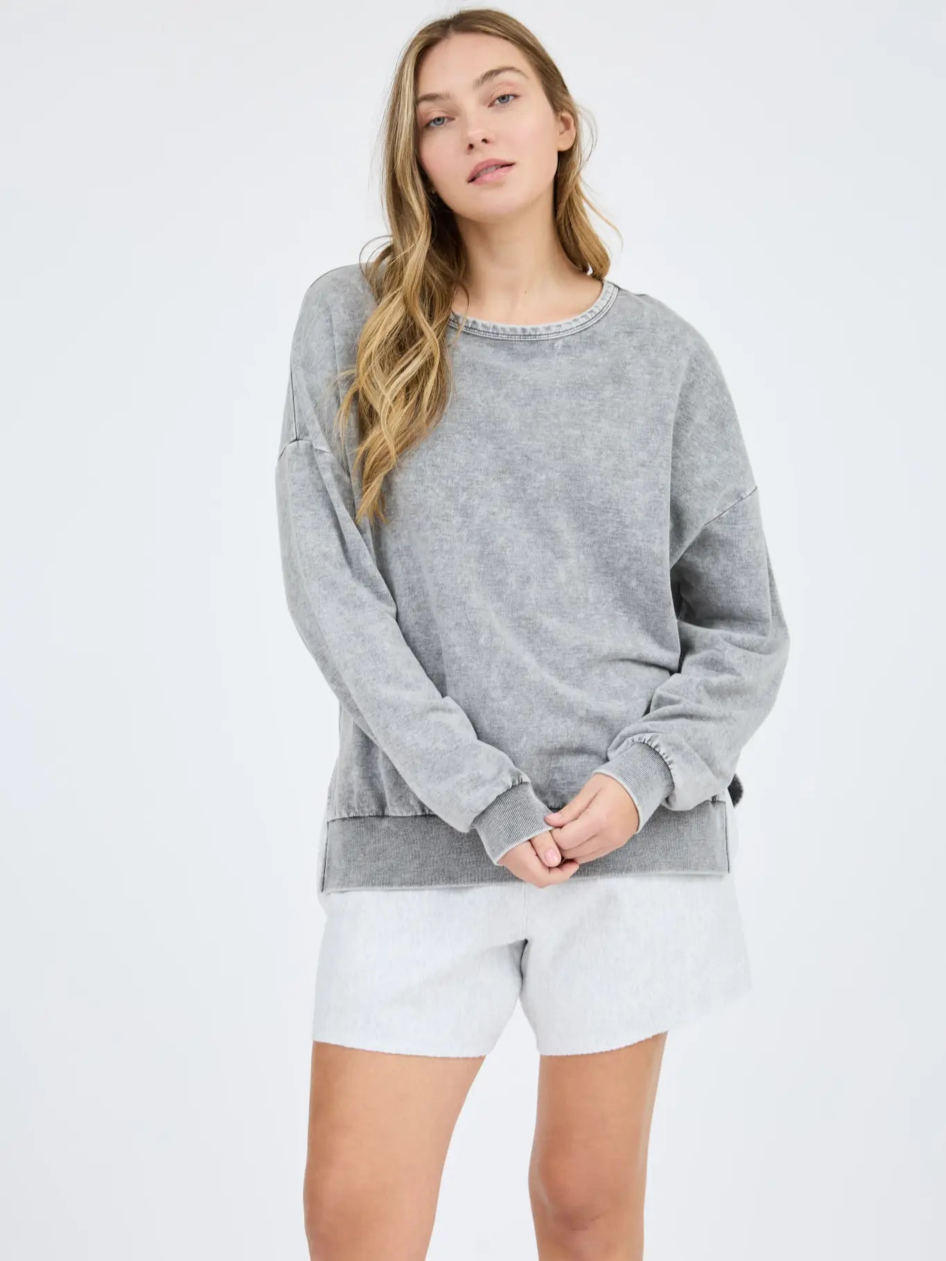 Washed Crewneck Long Sleeve Knit