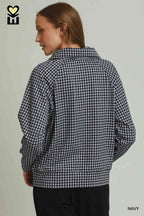 Gingham Half-Zip Long Sleeve Pullover
