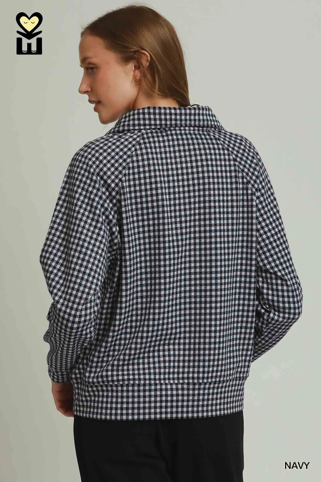 Gingham Half-Zip Long Sleeve Pullover