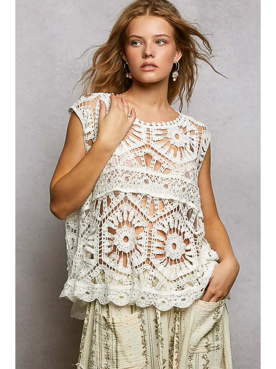 Bohemian Crochet Relaxed Sleeveless Top