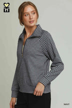 Gingham Half-Zip Long Sleeve Pullover