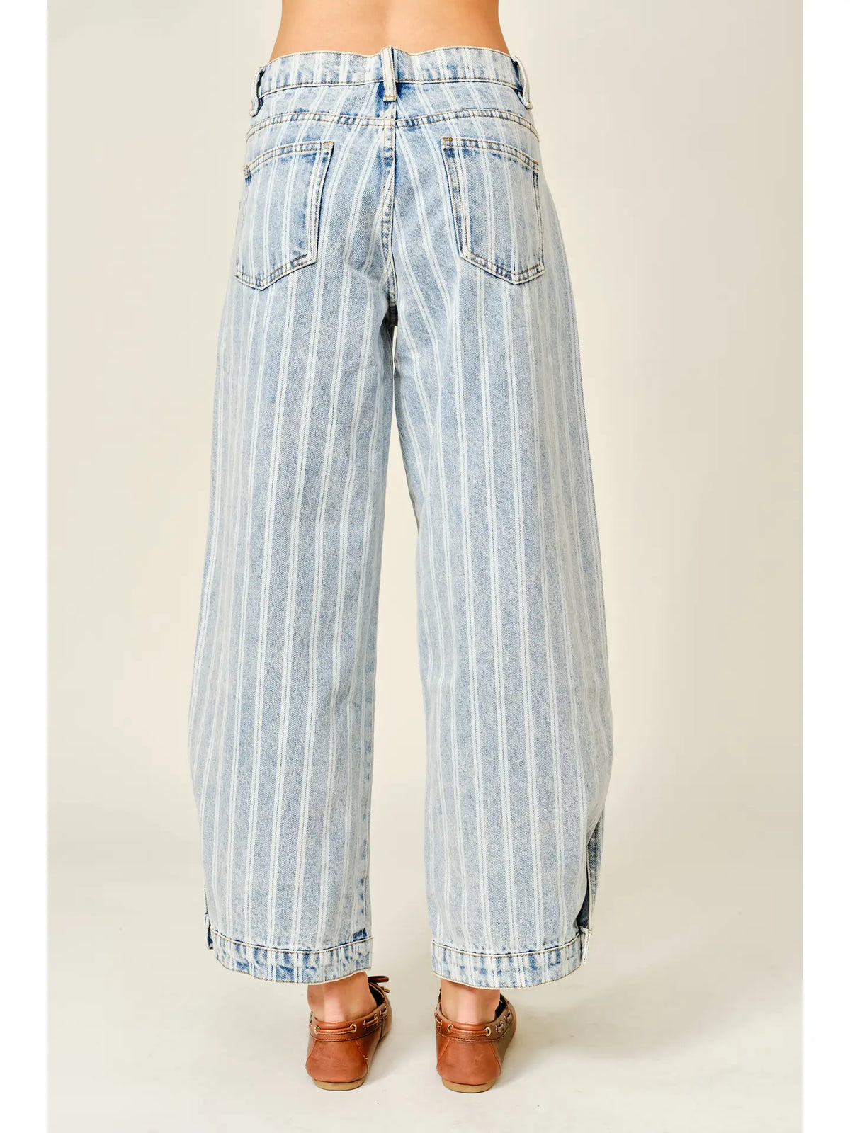 Striped Denim Balloon Washed Jeans