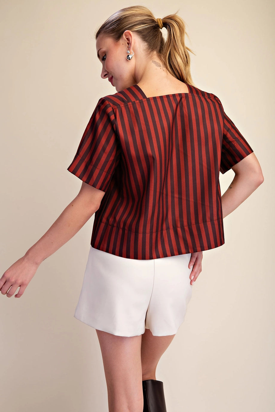 V-Neck Stripe Top Short Sleeve