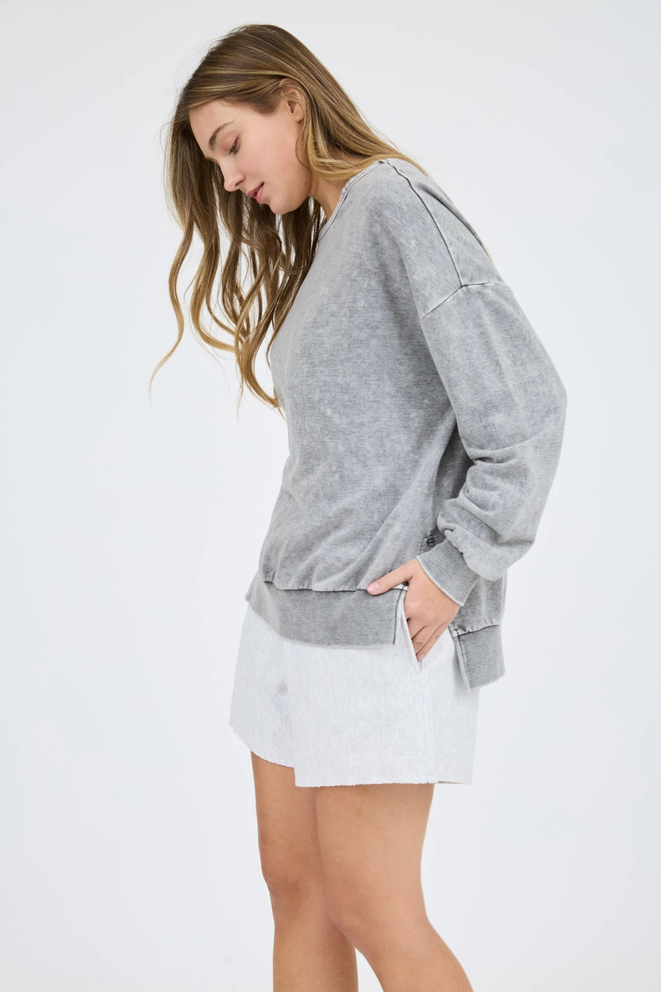 Washed Crewneck Long Sleeve Knit