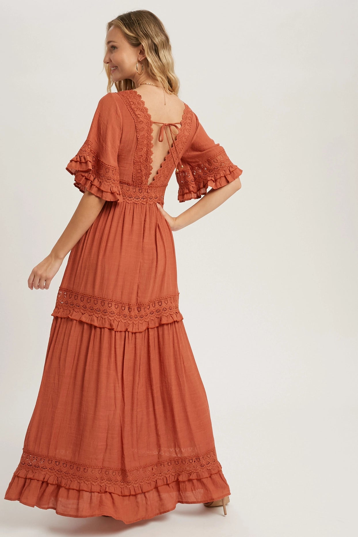 V-Neck Lace Maxi Dress