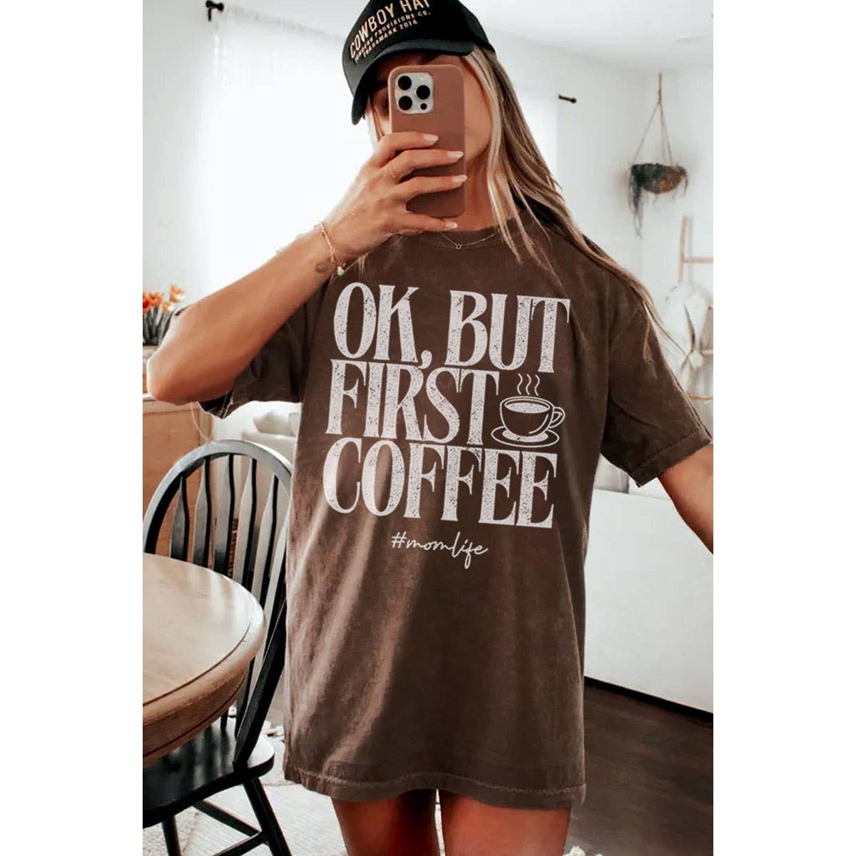 OKAY BUT COFFEE FIRST Oversized Graphic Tee