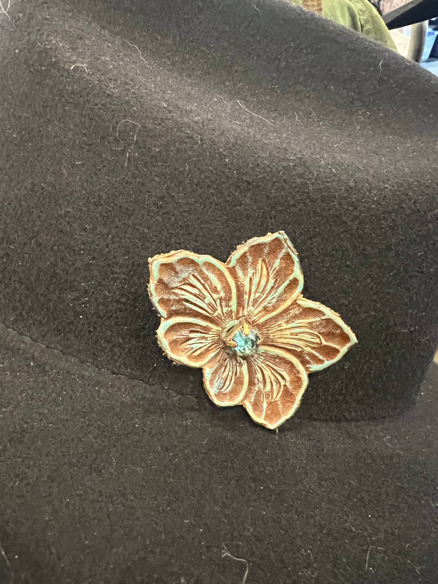 Tooled Leather Flower Hat Pin