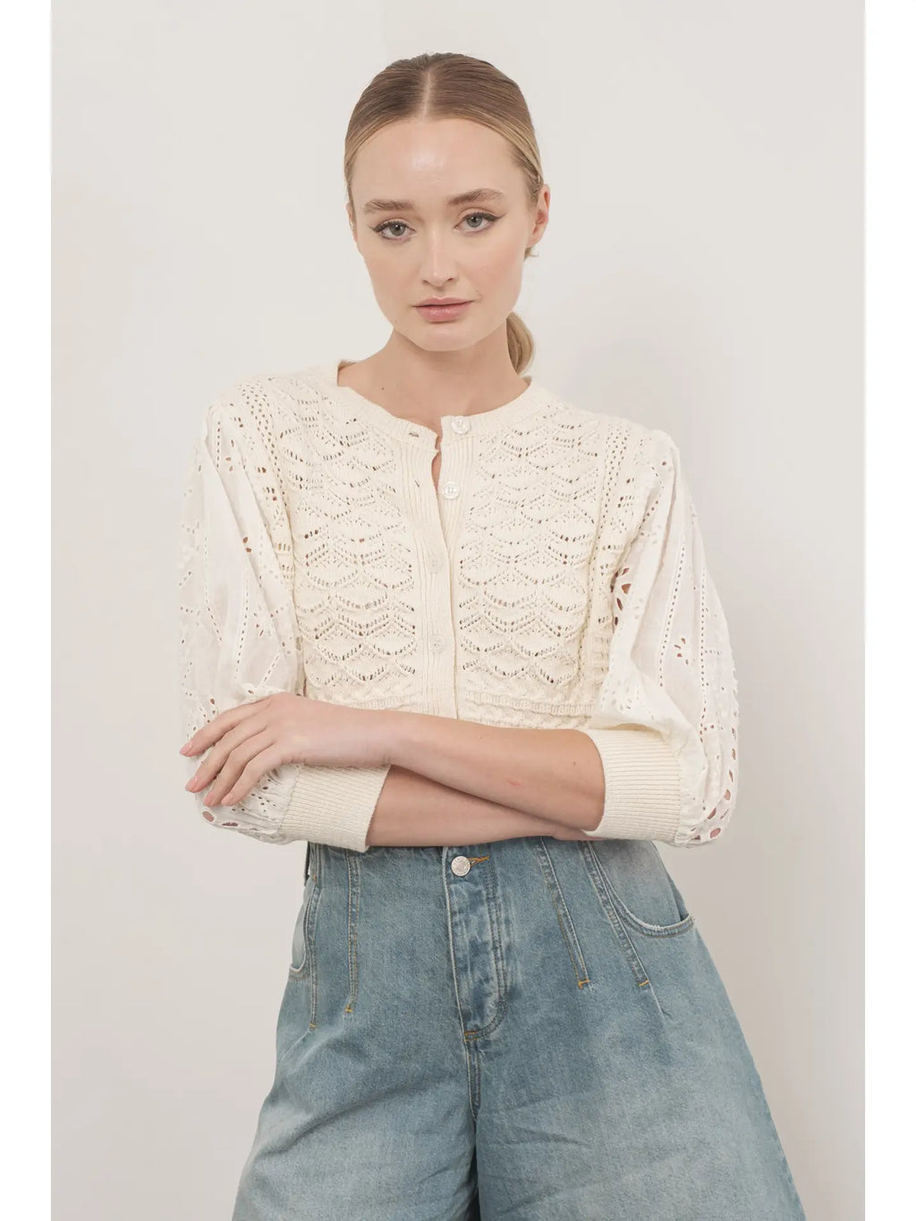 Hendry 3/4 Sleeves See Through Cardigan