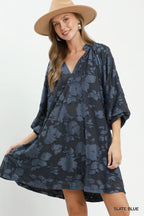 Velvet Floral Textured Babydoll Mini Dress