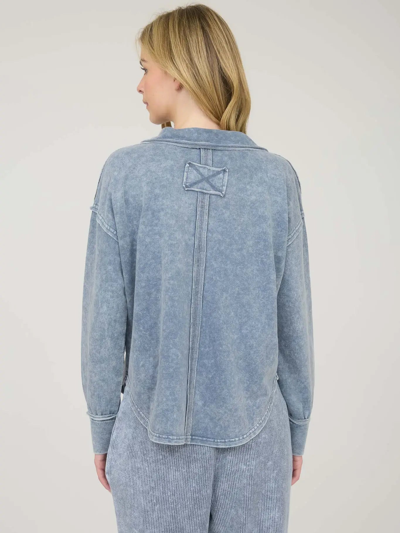 Washed Long Sleeve Polo Knit Top