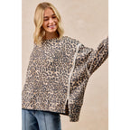 Leopard Print Oversized Waffle Thermal Sweatshirt