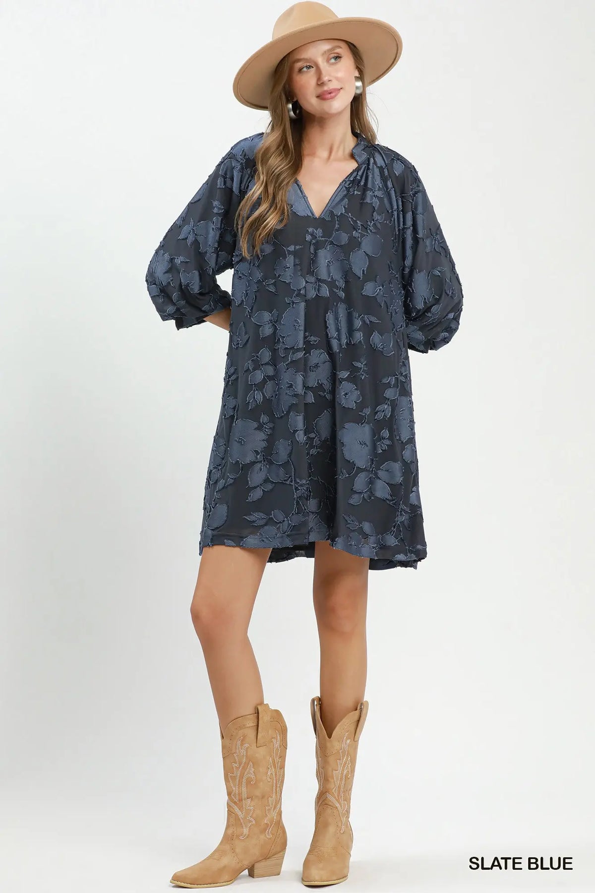 Velvet Floral Textured Babydoll Mini Dress