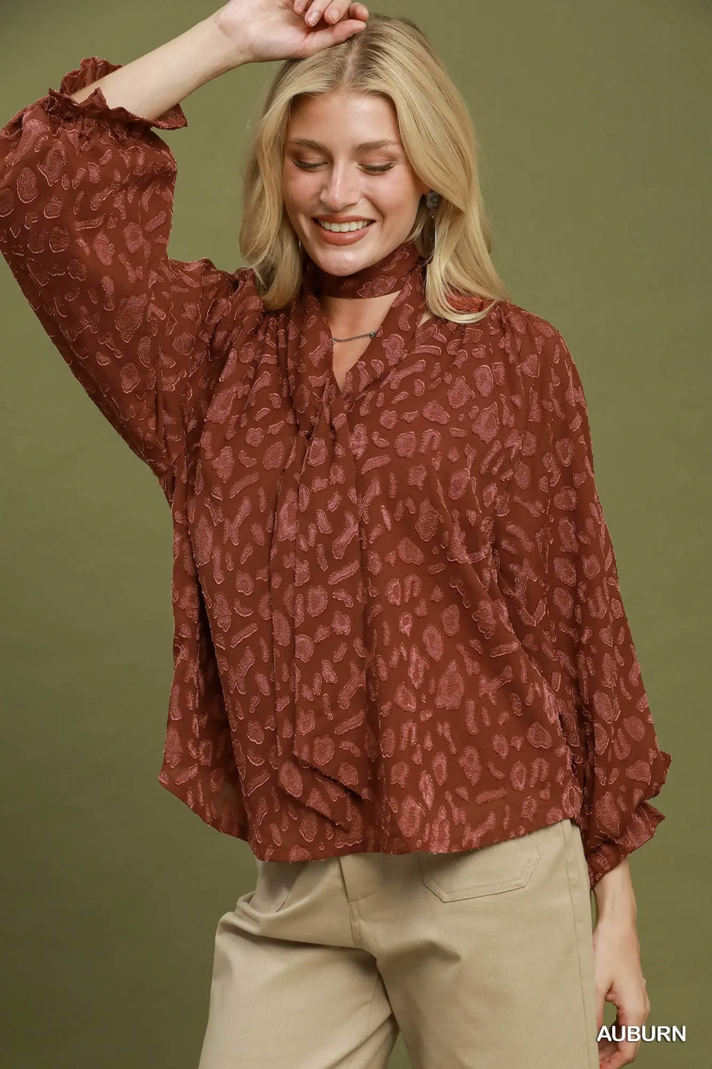 Jacquard Tie Neck Textured Blouse