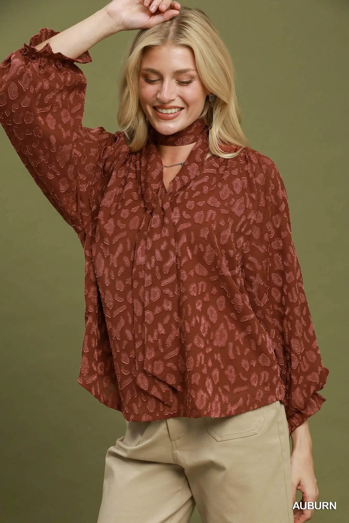 Jacquard Tie Neck Textured Blouse