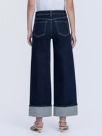 High Rise Trouser Fold Cuffed Wide Leg Jeans