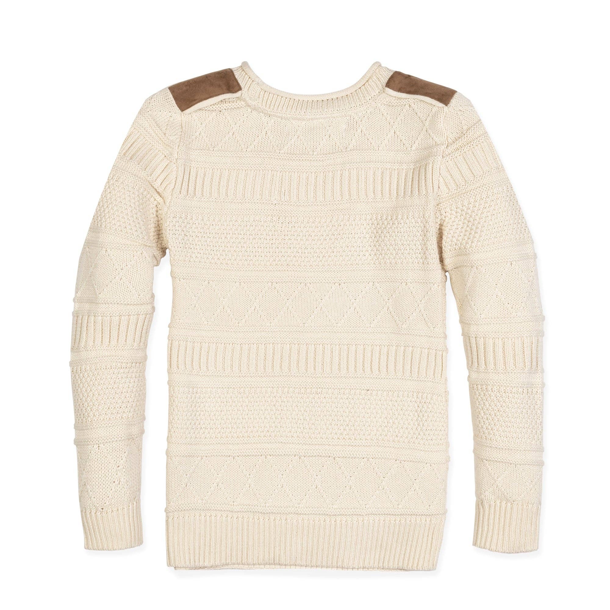 Cable Sweater Suede Shoulder