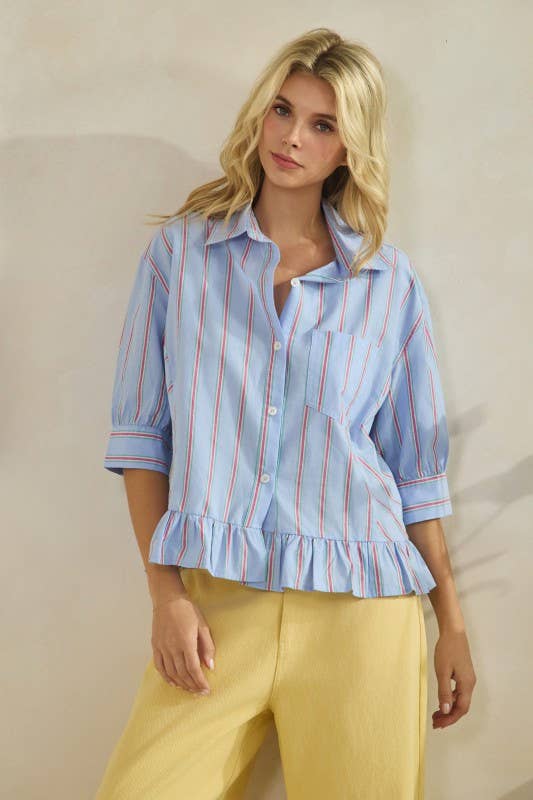 Striped Button-Front Blouse