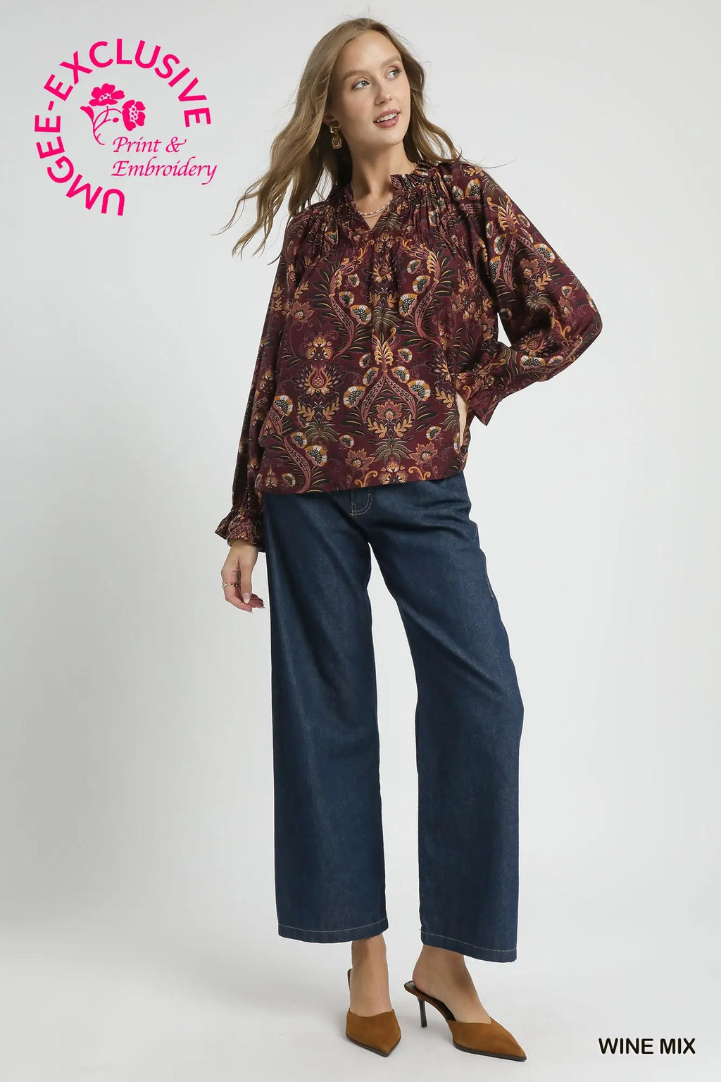 Floral Damask Print Long Sleeve Top