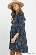 Velvet Floral Textured Babydoll Mini Dress