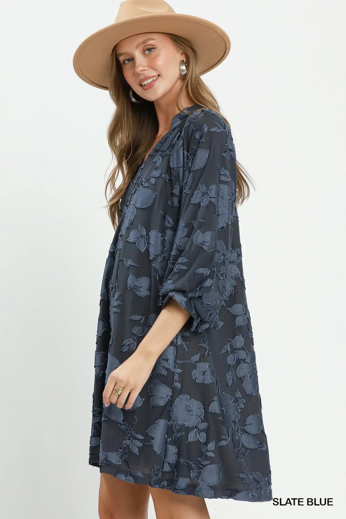 Velvet Floral Textured Babydoll Mini Dress