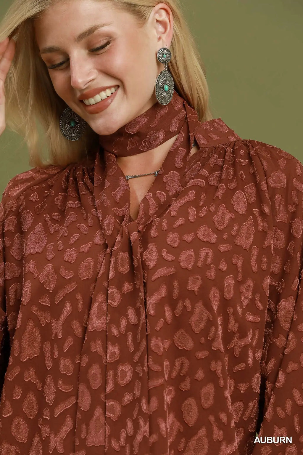 Jacquard Tie Neck Textured Blouse