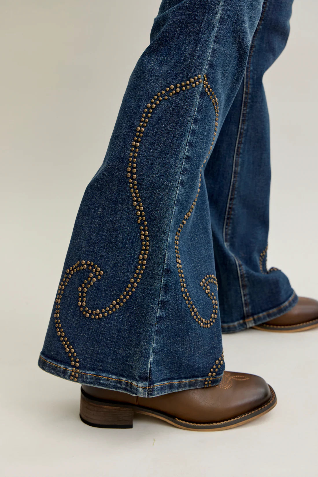 High Waisted Flare Western Stud Detail