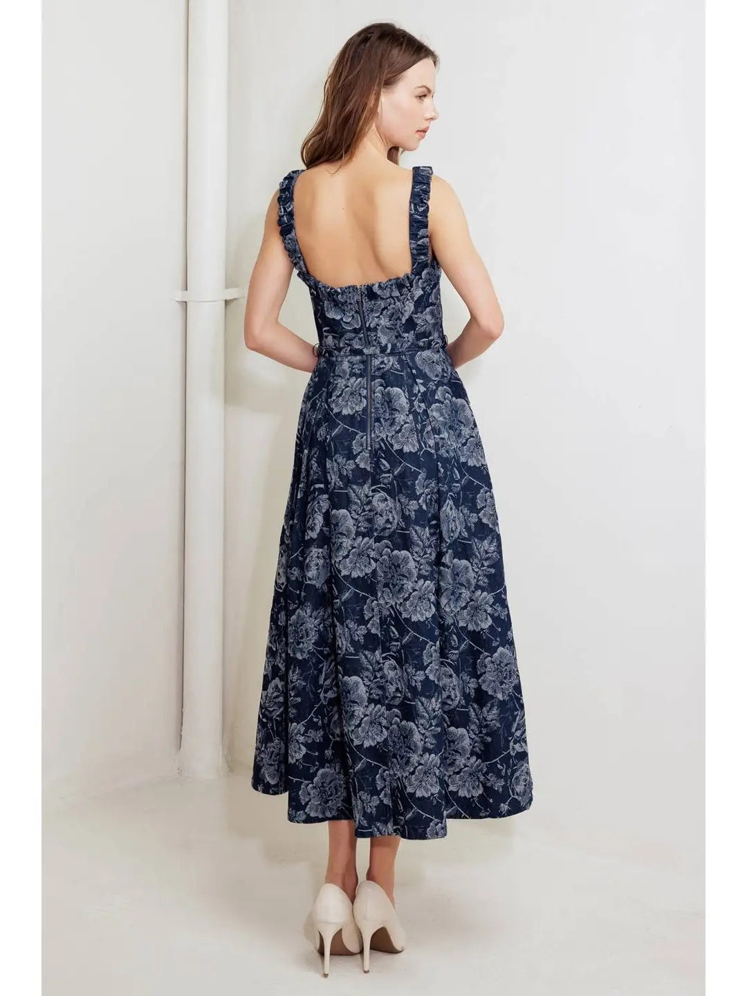 Jacquard Woven Denim Midi Dress