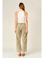 Barrel Corduroy Pants with Eyelet Waist
