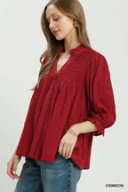 Smocked Yoke Button Front Blouse