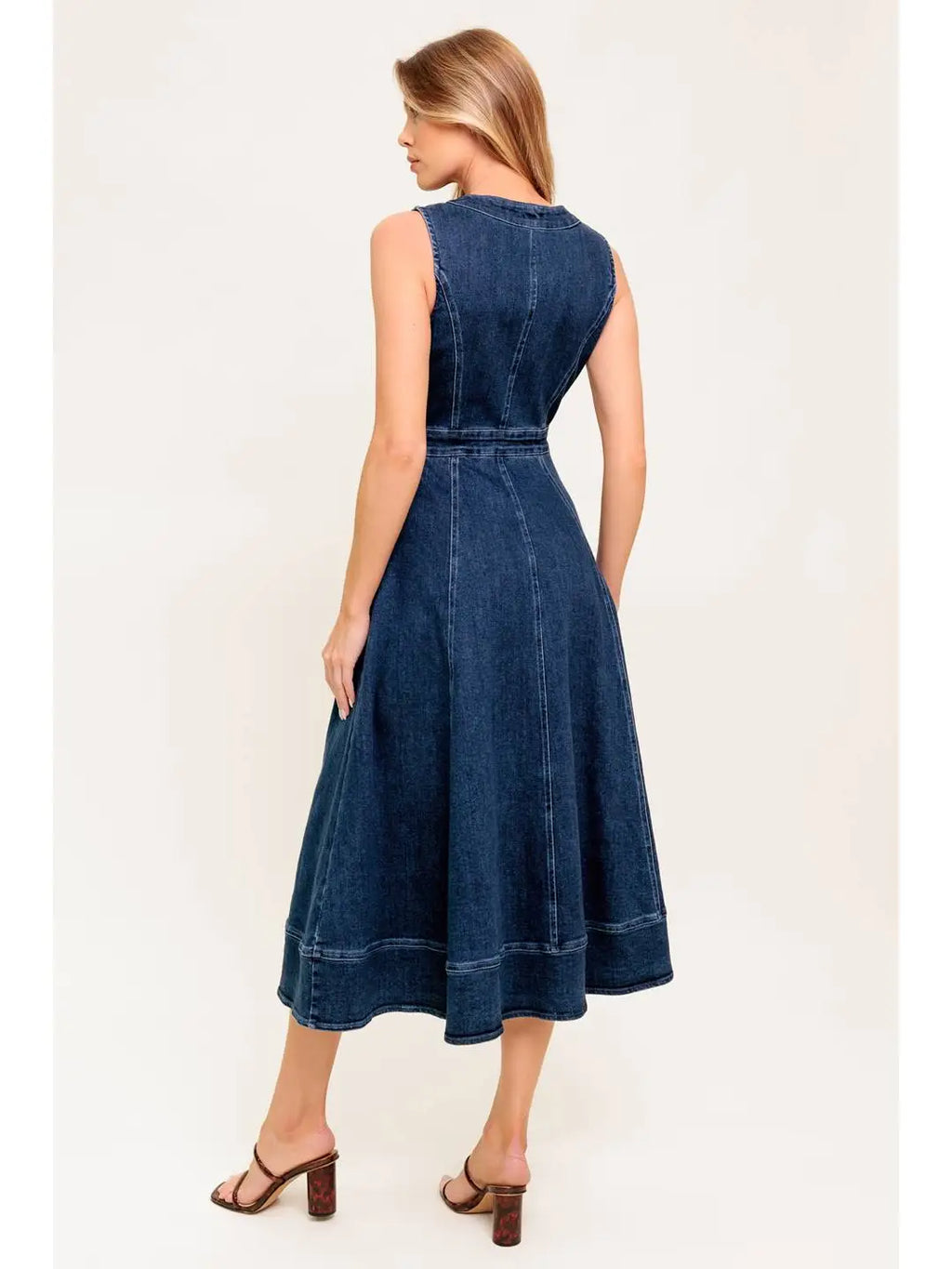 Washed Denim Full Zipper Midi Dress