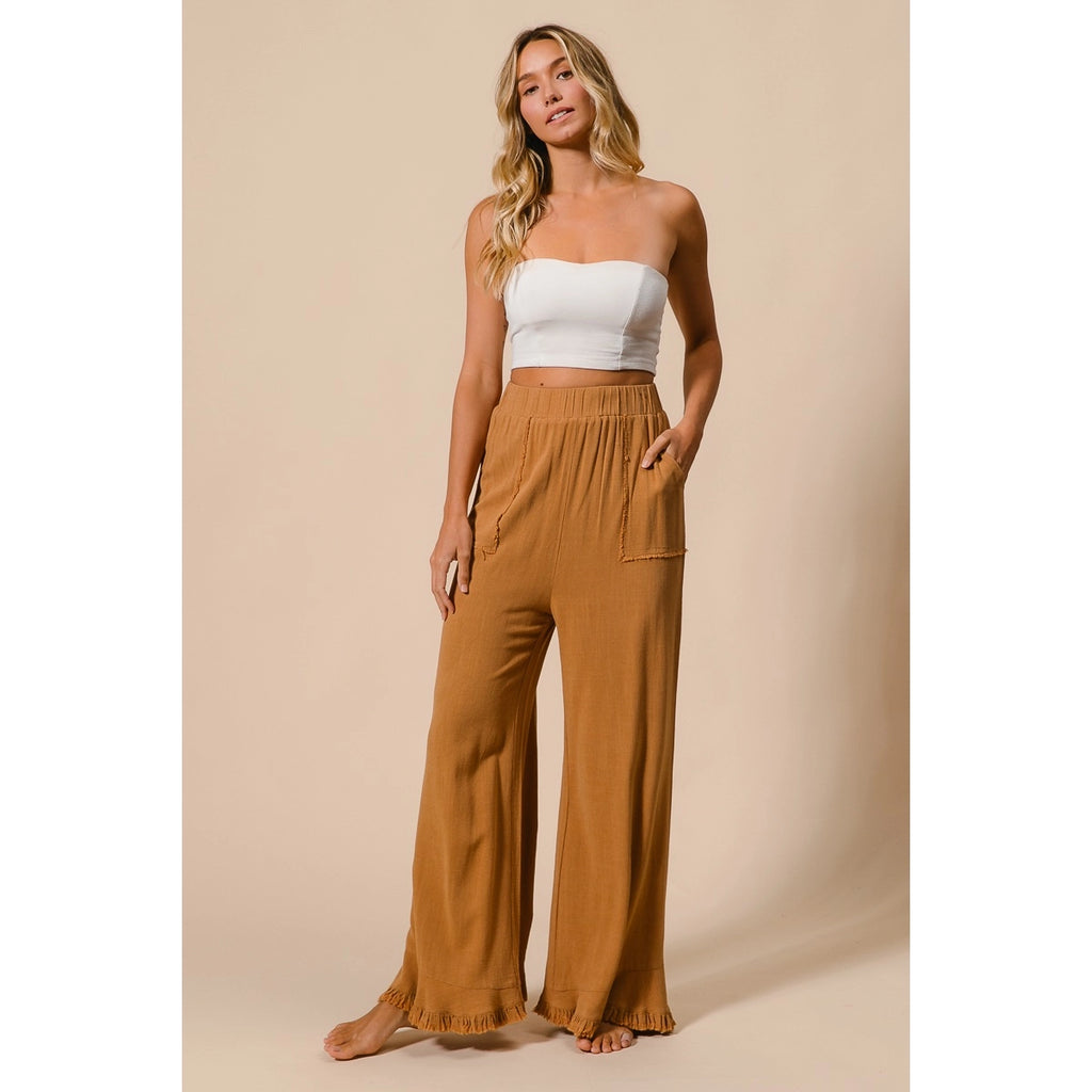 Washed Frayed Pants with Side Pocket