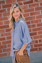 Denim Blue Gauze Oversized Button Down Shirt