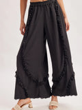 Boho Eyelet Lace Ruffle Trimmed Wide Pants