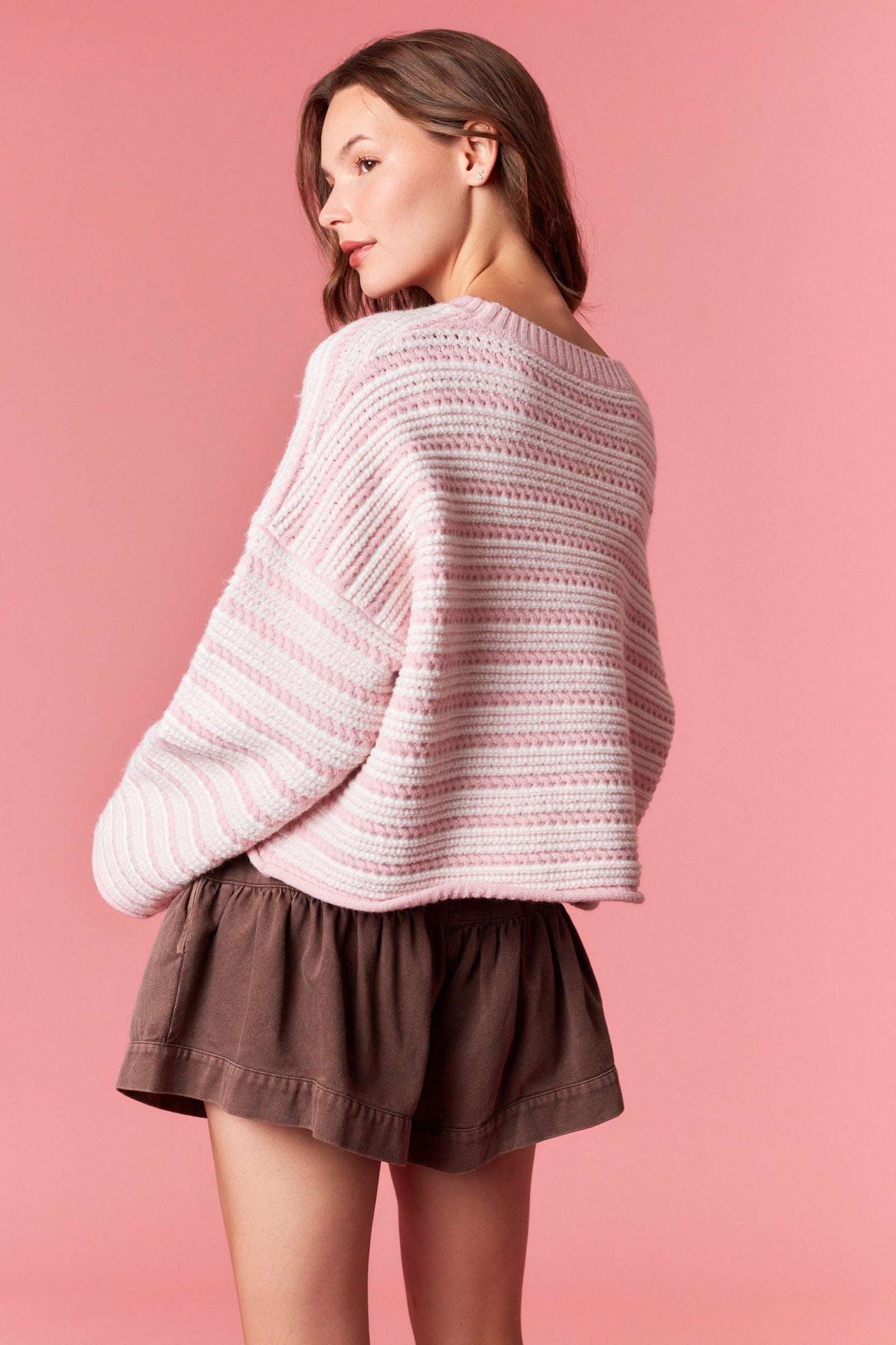 Crew Neck Stripe Cropped Sweater