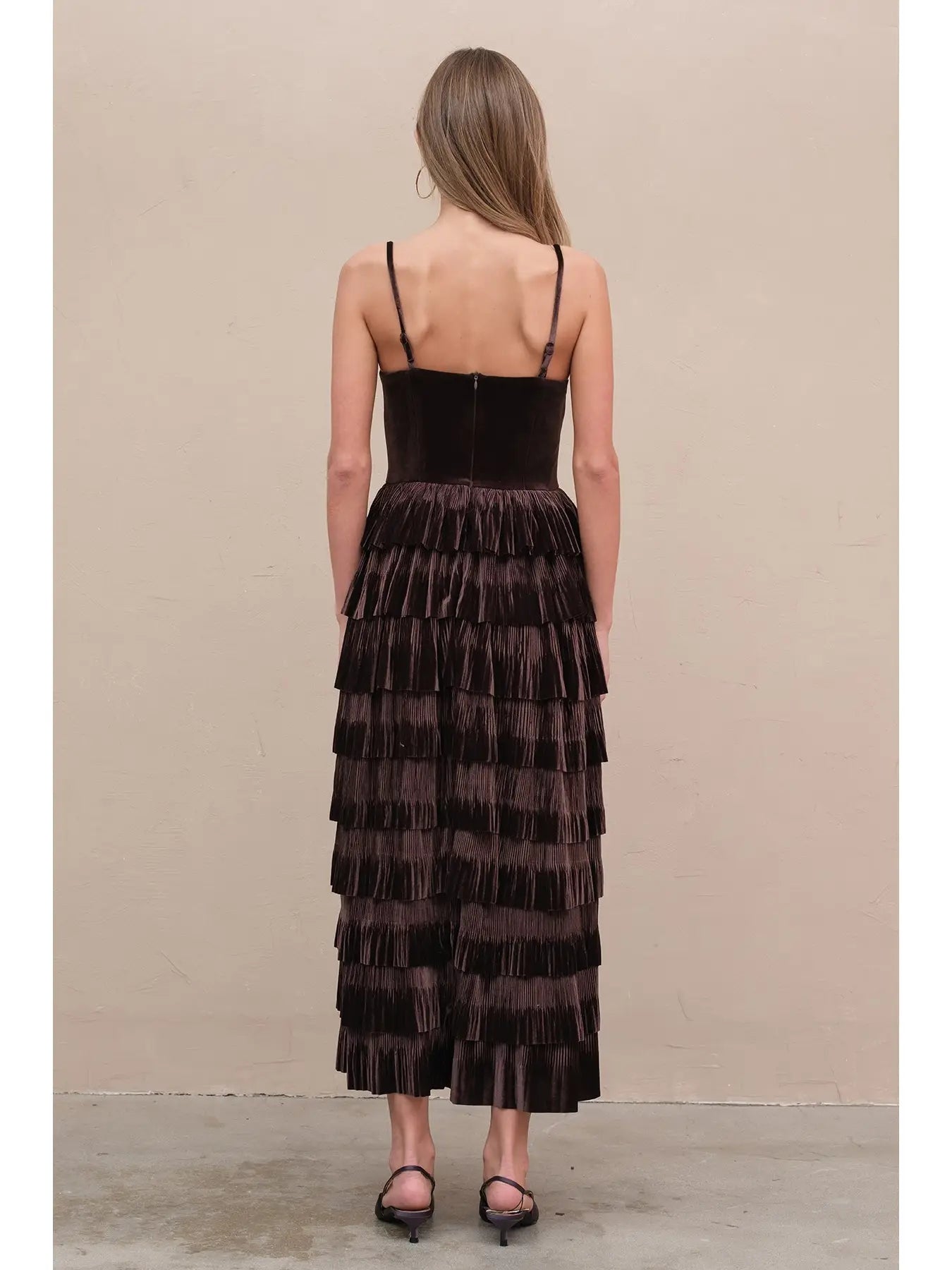 Velvet Pleated Tier Dress