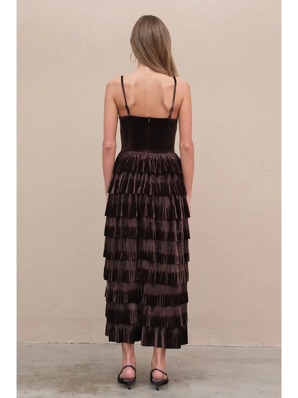 Velvet Pleated Tier Dress