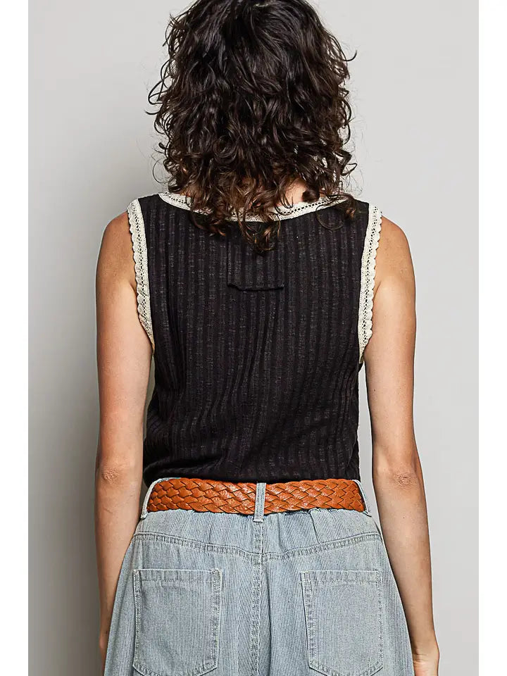 Round Neck Sleeveless Rib Knit Top