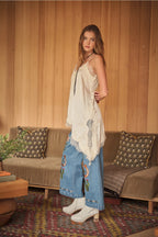 Wide Leg Embroidered Denim Pants
