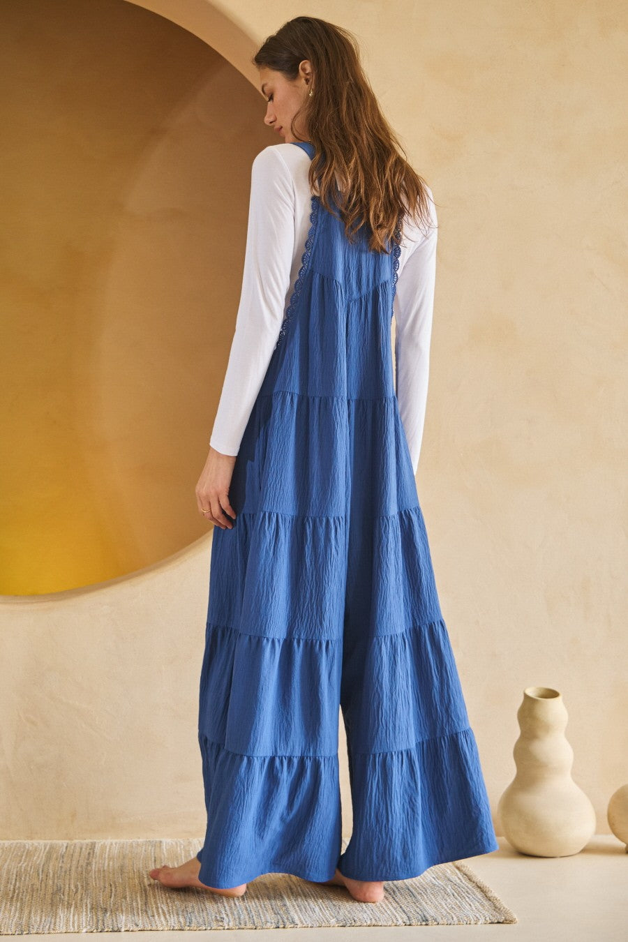 Solid Airflow Tired Wide Leg Overall Jumpsuit