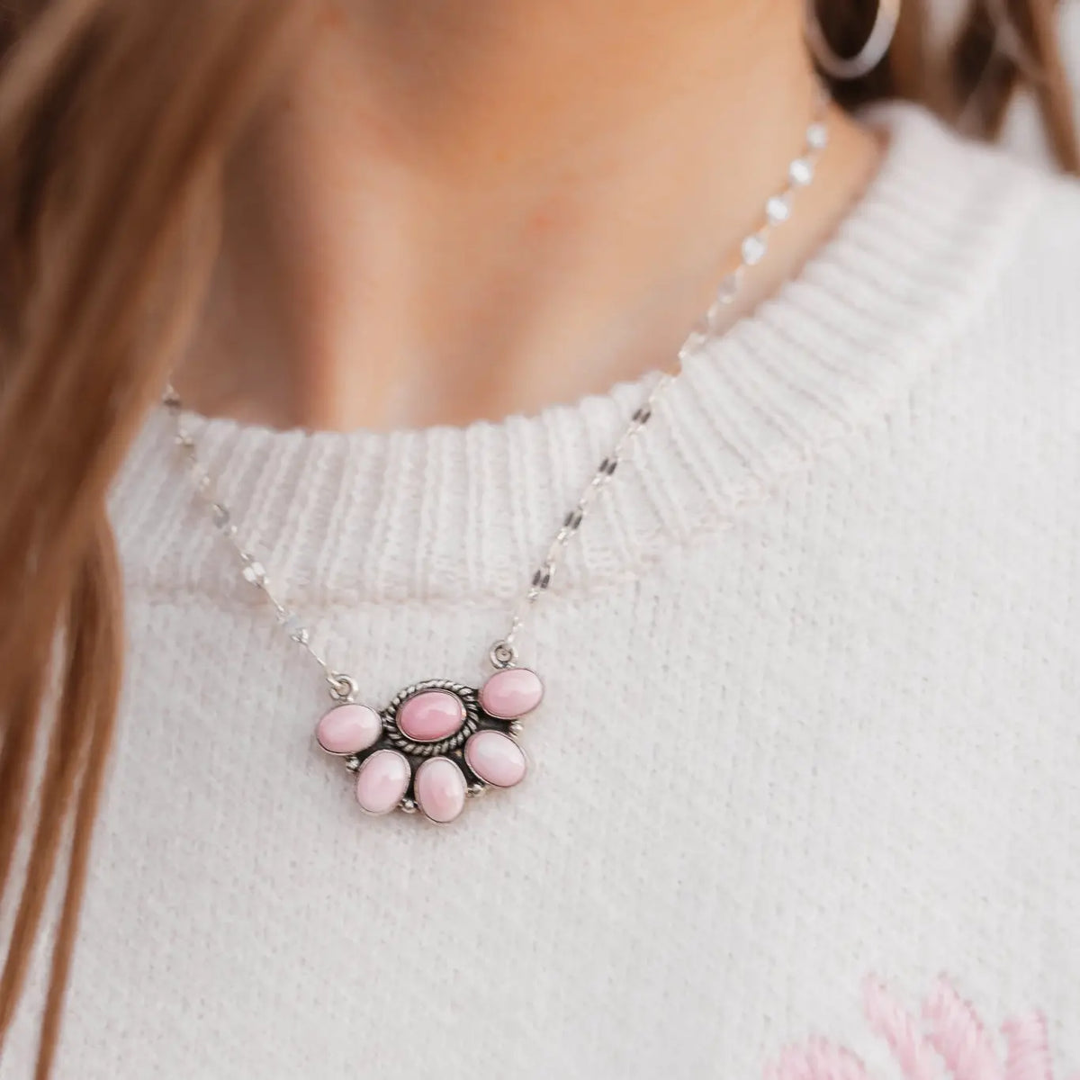 Half Blossom Cluster Pink Conch Necklace #102