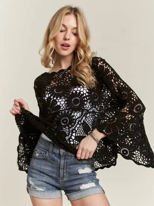 Bell Sleeve Crochet Top Blouse