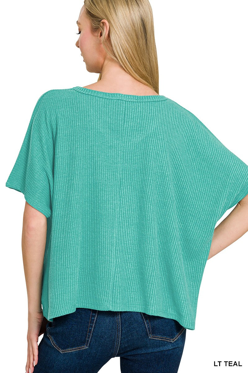 Ribbed V-neck Short-sleeve Sweater