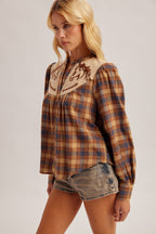 Whinny Embroidered Plaid Top